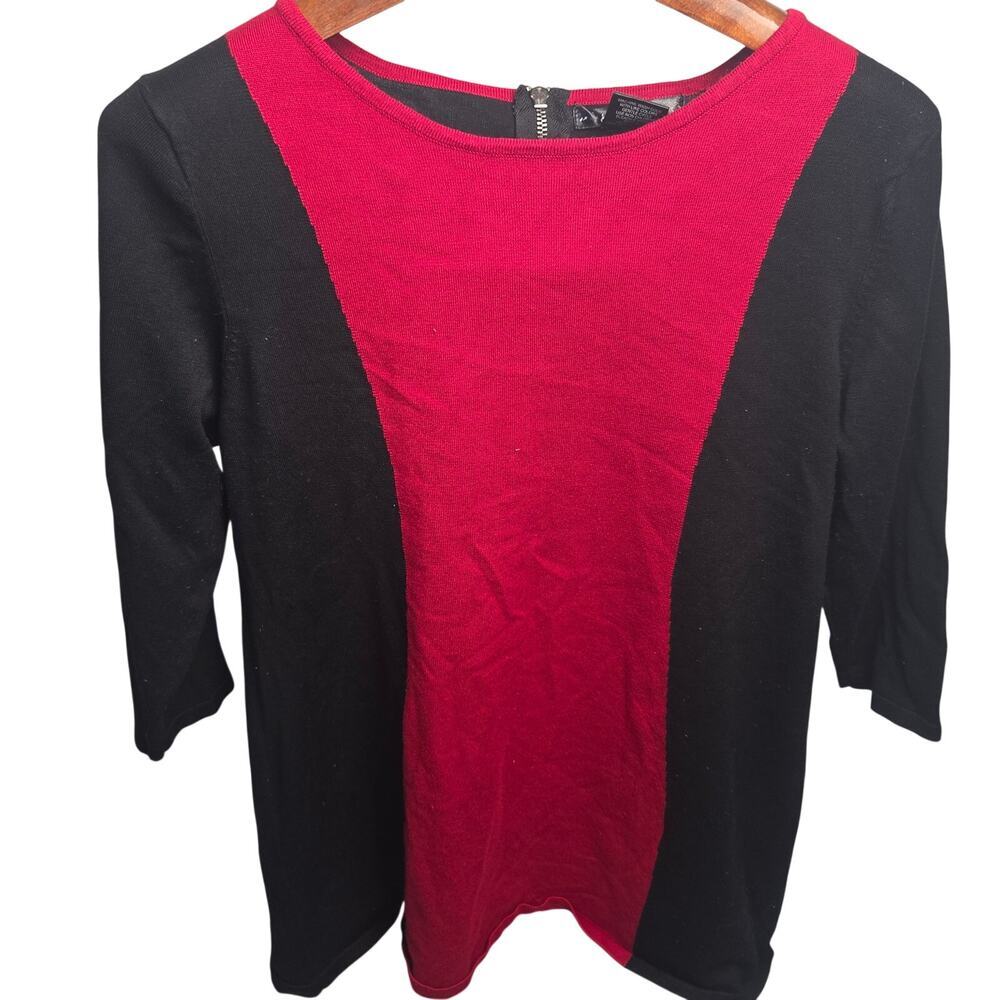 United States Sweater Co Black Red Color Block Zipper Back Knit Tunic Dress PXL